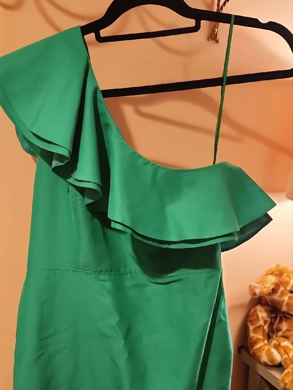 J. Crew Emerald One-Shoulder Ruffle Dress